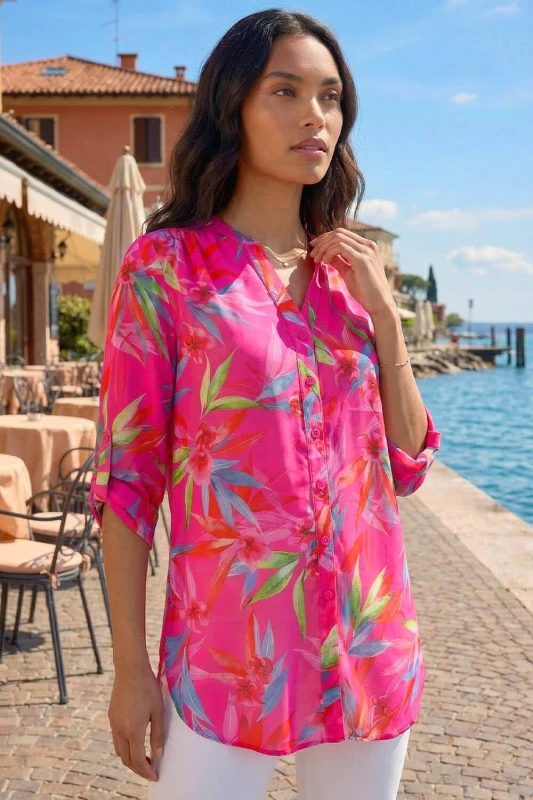 Image of Roman Womens Floral Print Longline Blouse in Cerise Size: 14 Cerise Female 14
