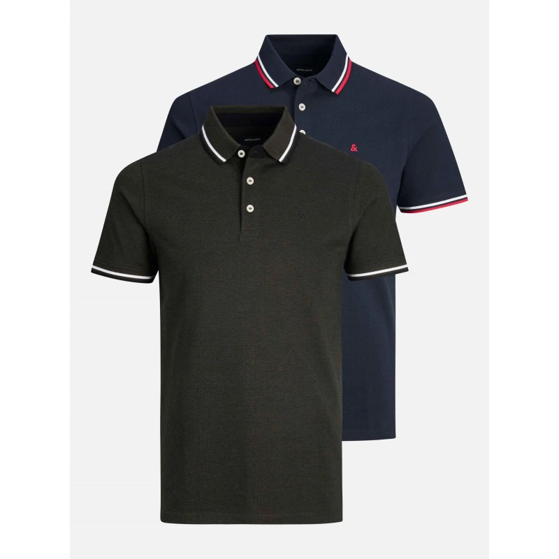 Image of Jack and Jones Mens Paulos Pack Short Sleeve Polo Shirt Navy/Forest male S