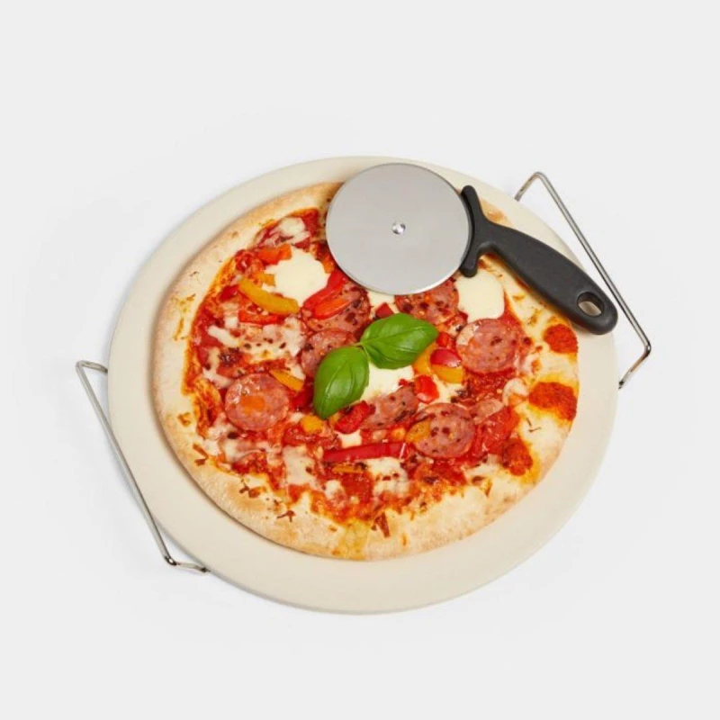Image of VonShef 13" Ceramic Pizza Stone with Pizza Cutter Set Grey