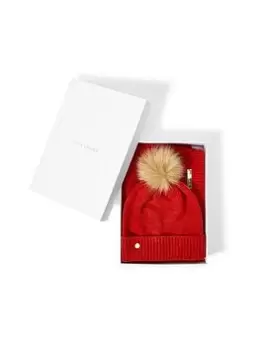 image of Katie Loxton Boxed Fine Knitted Hat And Scarf - Red, Women