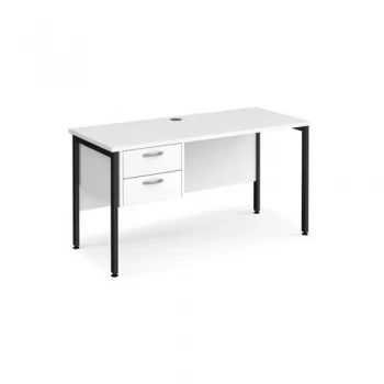 Image of Office Desk Rectangular Desk 1400mm With Pedestal White Top With Black Frame 600mm Depth Maestro 25 MH614P2KWH