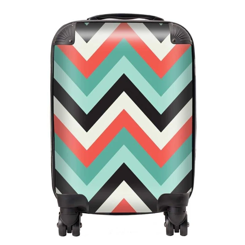 Image of Warren Reed - Designer Geometric Colored Chevron Pattern Suitcase in Green Size: Small Green Unisex Small