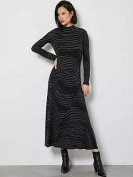 Image of Mint Velvet Zebra Print Jersey Midi Dress - Light Grey, Light Grey, Size 8, Women