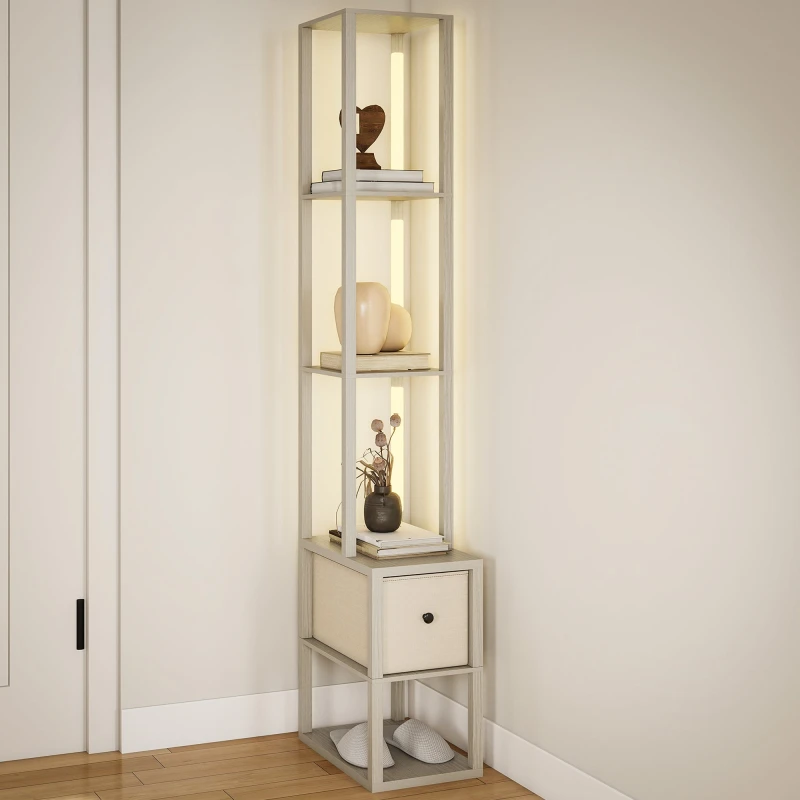 Image of HOMCOM HOMCOM LED Floor Lamp with Shelves, Adjustable Brightness, Foot Switch for Bedroom in Dark Brown Dark Brown One Size Unisex 5063603986541