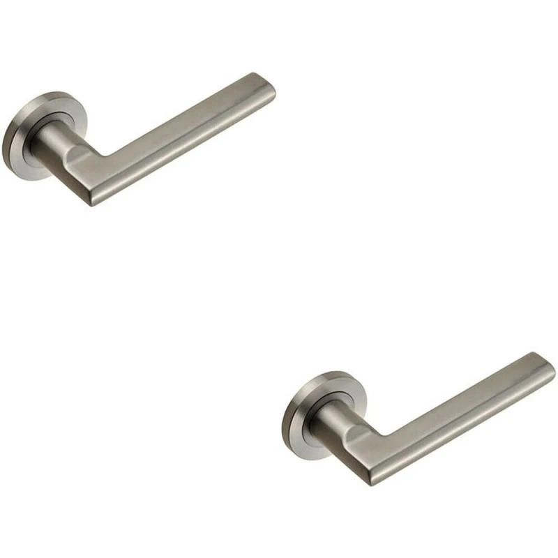 Image of Loops 2x PAIR Slim Elliptical Handle on Round Rose Concealed Fix Satin Steel Metallics