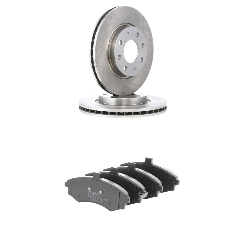 Image of RIDEX 3405B2997 Brake disc and pads set Front Axle, Brake Disc Type: internally vented, with acoustic wear warning Brake Set,disc brakes (3405)