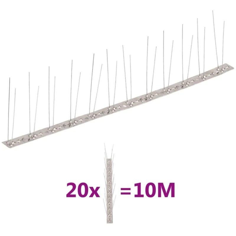 Image of VIDAXL 2-row Stainless Steel Bird & Pigeon Spikes Set of 20 10 m Vidaxl 8720286251133