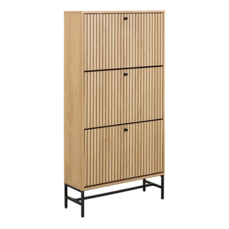 Image of Furniture To Go Albany Shoe Cabinet 3 Flip Down Doors In Oak/black Legs