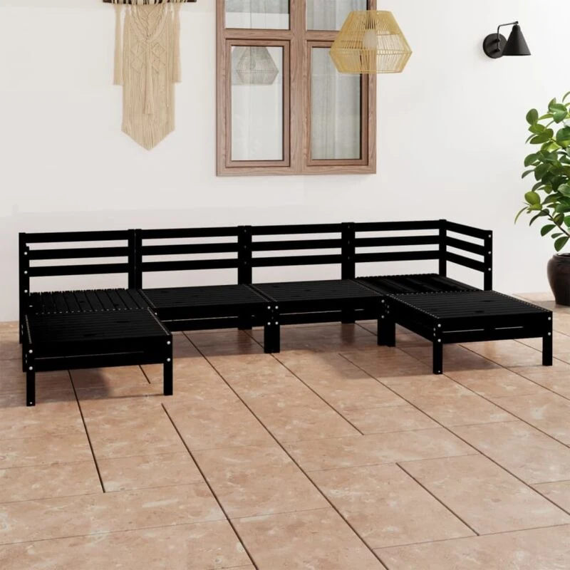 Image of VIDAXL 6 Piece Garden Lounge Set Black Solid Wood Pine Vidaxl 8720286690932