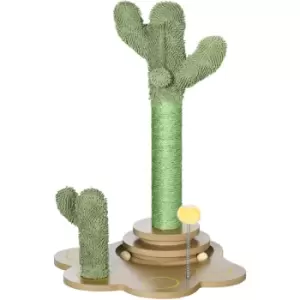 image of 60cm Chenille Cat Activity Centre w/ Interactive Toy Balls - Green - Green - Pawhut