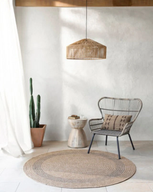 Image of Livabliss Round In- & Outdoor Cottage Jute-Look Beige/brown Rhonda Area Rug 160 X 160 Cm - Perfect For Balcony Or Dining Room