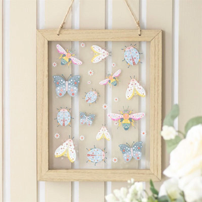 Image of Floral Bug Print Glass Wall Hanging