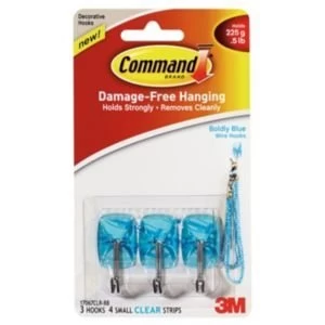 image of 3M Command Blue Plastic Hooks Pack of 3