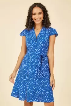 Image of Blue Daisy Print Retro Shirt Dress