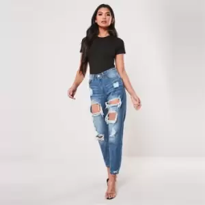 image of Missguided Petite Riot High Rise Ripped Jean - Blue