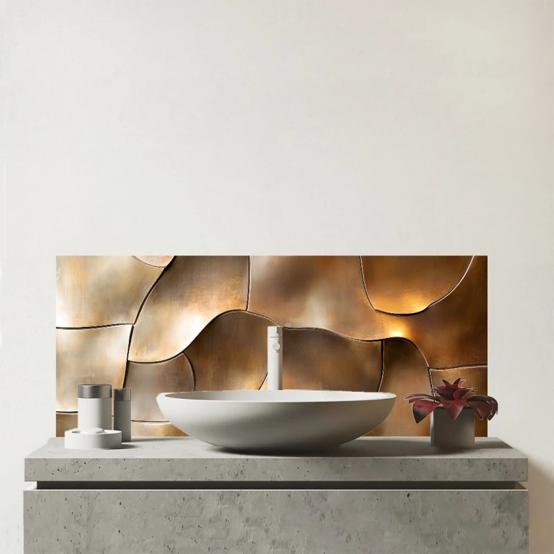 Image of Warren Reed - Designer Bronze Gold Eclectic Design Glass Bathroom Splashback in Brown Brown Unisex
