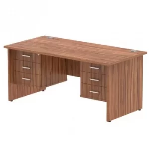 Image of Impulse 1600 Rectangle Panel End Leg Desk WALNUT 2 x 3 Drawer Fixed Ped