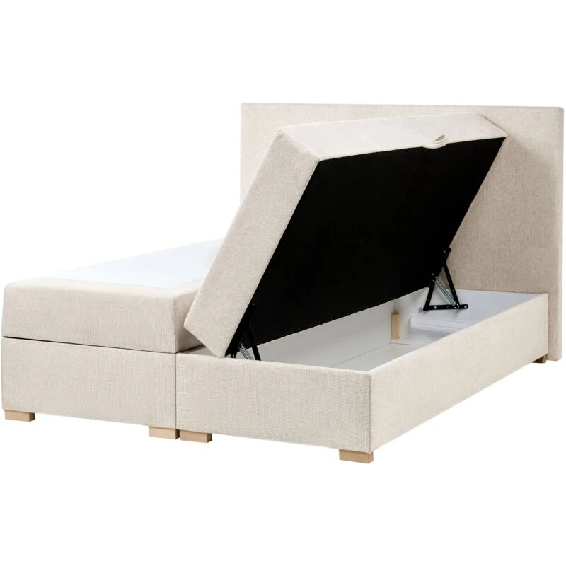 Image of Beliani Divan Bed With Storage Fabric Major 140 X 200 Cm (Eu Double) Light Beige