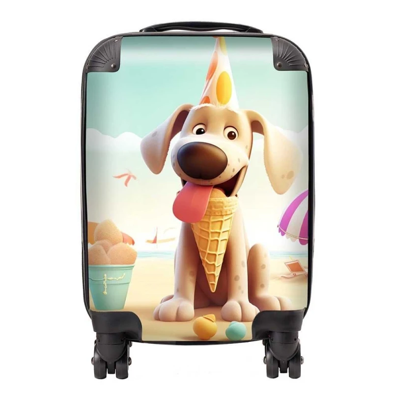 Image of Warren Reed - Designer Dog On A Beach Holiday Suitcase in Yellow Size: Small Yellow Unisex Small