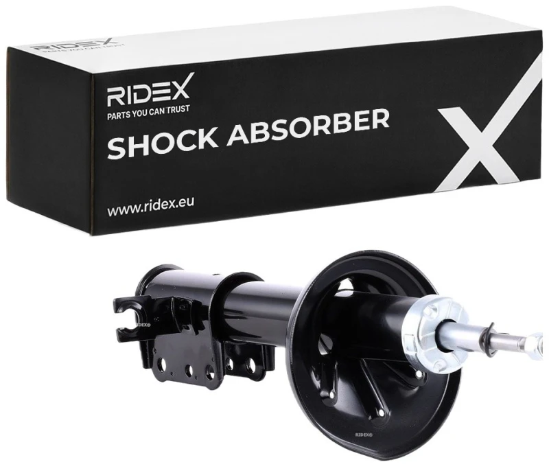 Image of RIDEX 854S0369 Shock absorber Rear Axle Left, Gas Pressure, Twin-Tube, Suspension Strut, Top pin Shock Absorber (854)