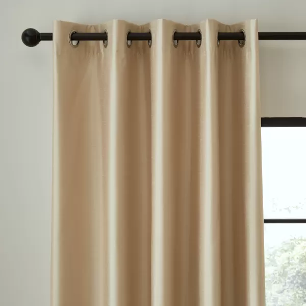 Image of Catherine Lansfield Faux Silk Champagne Gold Blackout Thermal Eyelet Curtains Champagne