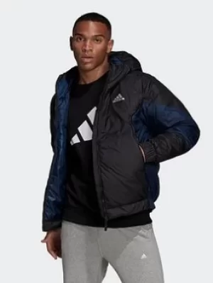Image of adidas D11 Down Colourblock Hooded Jacket, Black/Navy Size XS Men