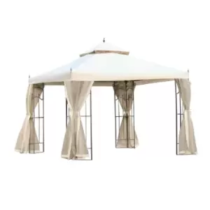 image of Outsunny 3 X 3M Garden Gazebo Double Top Gazebo Canopy With Curtains - Cream & White