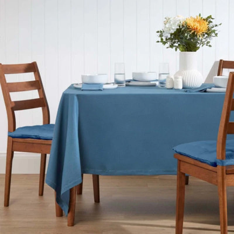 Image of Homescapes Airforce Blue Cotton Tablecloth 178 X 300 Cm
