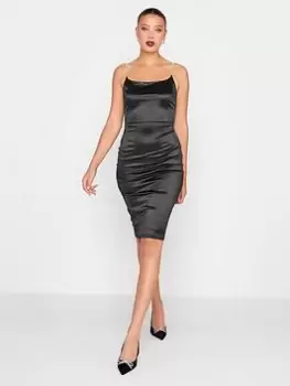 Image of Long Tall Sally Black Diamante Strap Satin Dress, Black, Size 10, Women