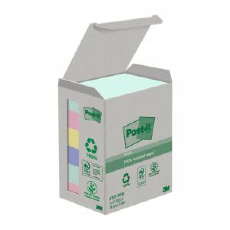 Image of Post it Recycled Notes Assorted Colours 38x51mm 100 Sheets (Pack of 6) 7100259445