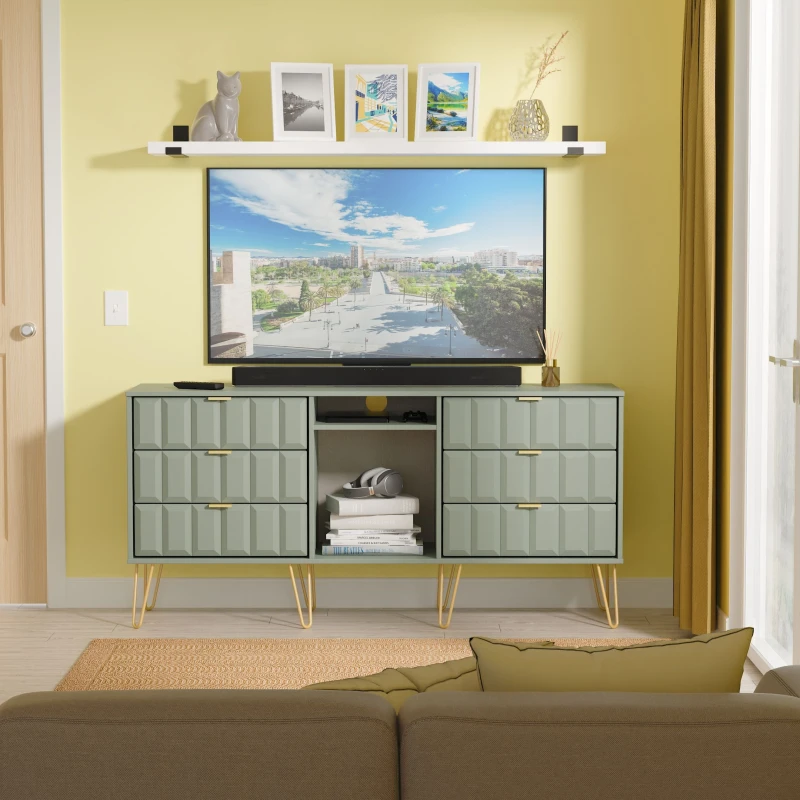 Image of Welcome Furniture Ltd Cube 6 Drawer Sideboard in Reed Green - Ready Assembled, Green CUF247RGRG