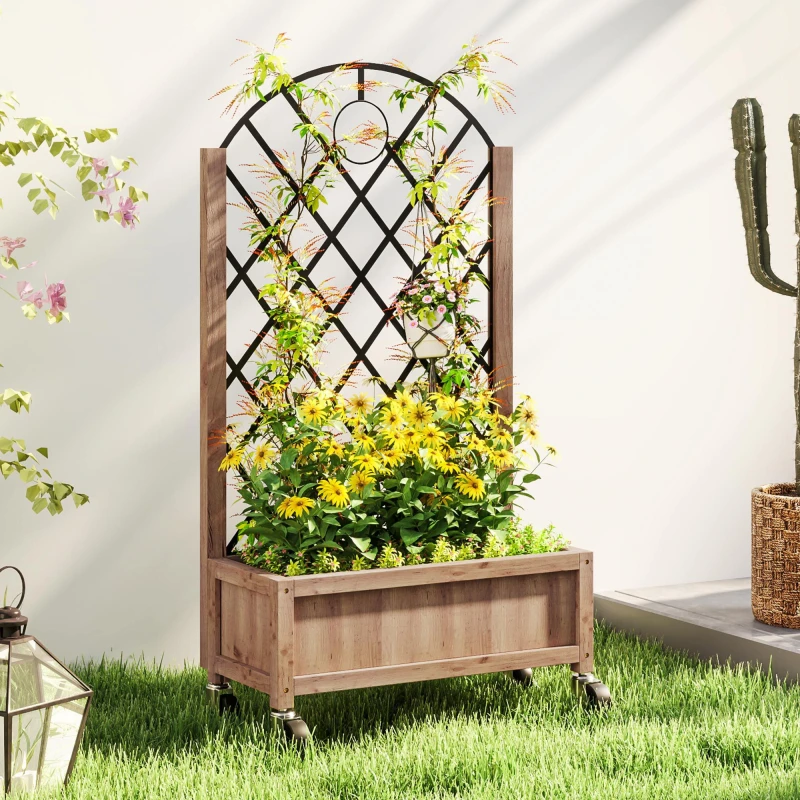 Image of Outsunny Outsunny Wooden Raised Bed, Outdoor Planter Box w/ Metal Trellis Brown