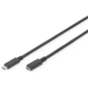 Image of Digitus USB cable USB 2.0 USB-C socket, USB-C plug 1.50 m Black Flexible, Metal foil shield, Braided shield AK-300210-015-S