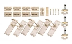 image of Wickes Bravo Latch Door Handle Set - Satin Nickel 3 Pairs