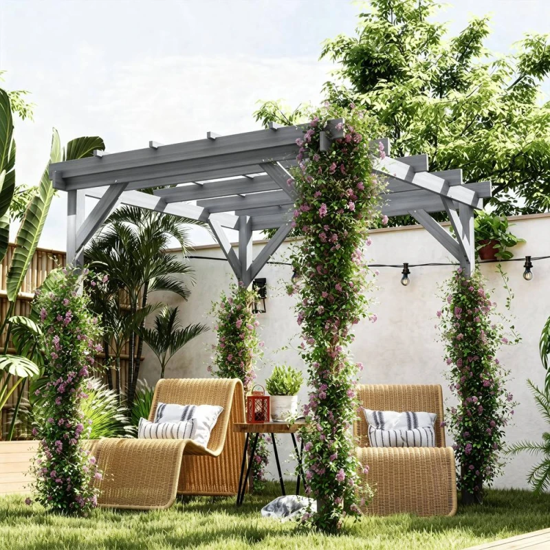 Image of OUTSUNNY 2 x 2m Wooden Pergola Kit, Garden Gazebo Shelter, Grey Grey Unisex