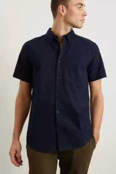 Image of Mens Navy Short Sleeve Oxford Shirt