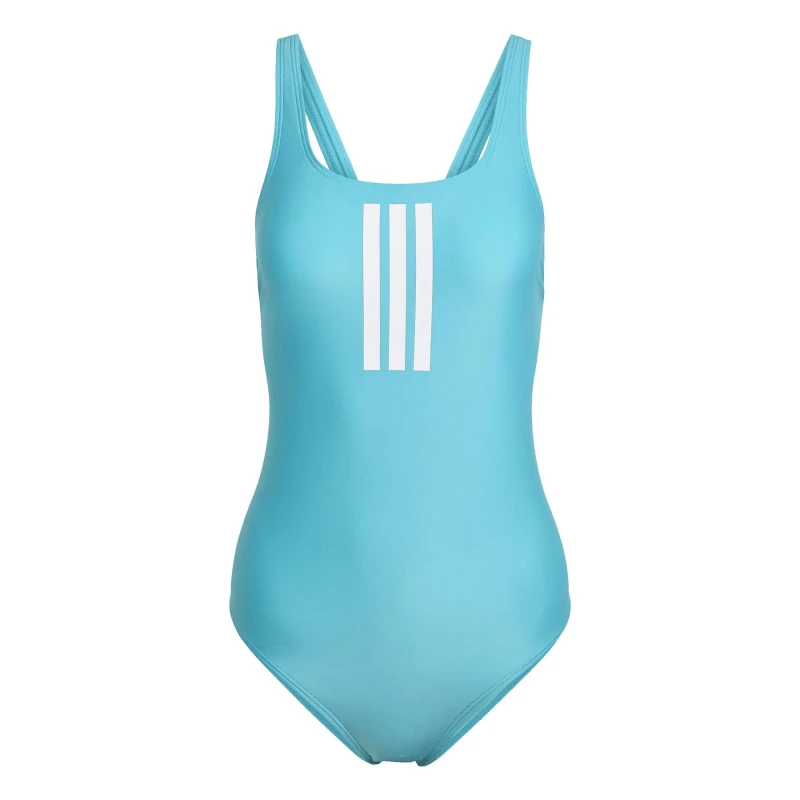 Image of Womens V-Back Three Stripe One Piece Swimsuit adidas Turquoise Female 44