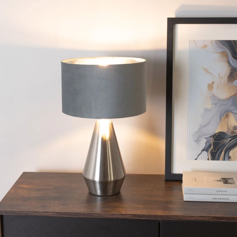 Image of ValueLights ValueLights Jax Chrome Dimmable Touch Table Lamp with Grey Velvet & Chrome Inner Lamp Shade Grey One Size Unisex 5059406060281