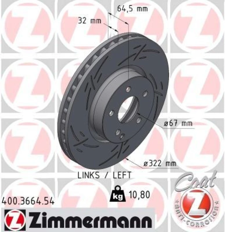 Image of ZIMMERMANN Brake disc ZIMMERMANN 400.3664.54
