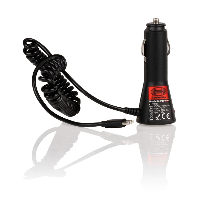 Image of HEYNER 511510 Car mobile phone charger USB type-C, black, 24V, 120m, Number of inlets/outlets: 1 USB; 1 ABS (Acrylonitrile-Butadiene-Styrene Copolymer