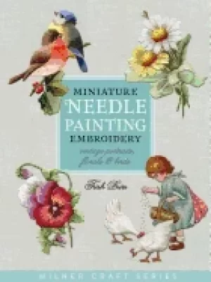 Image of miniature needle painting embroidery vintage portraits florals and birds