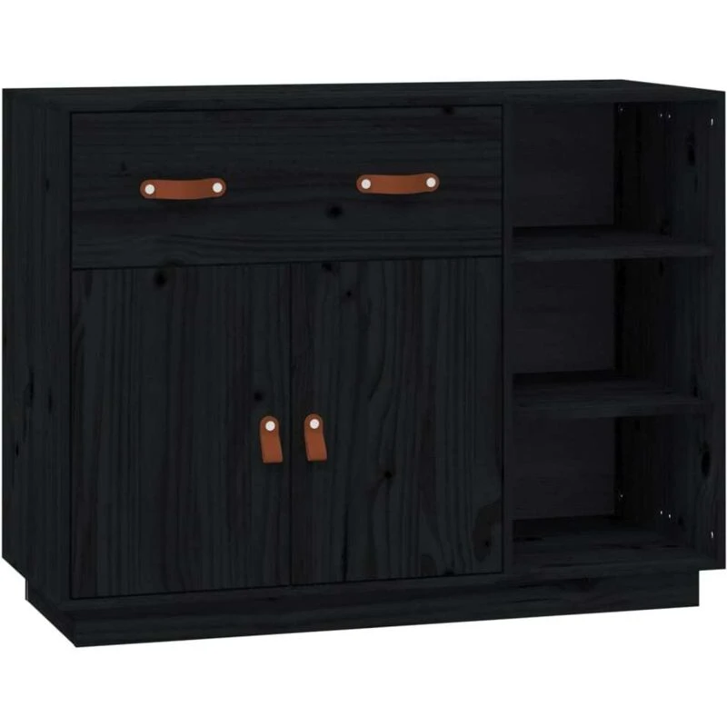 Image of Vidaxl Sideboard Black 98.5X40X75cm Solid Wood Pine, Black 820141