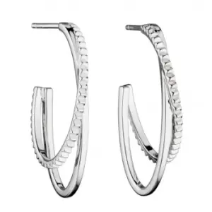 Image of Double Hoop Diamond Cut Texture Plain Silver Earrings E5792