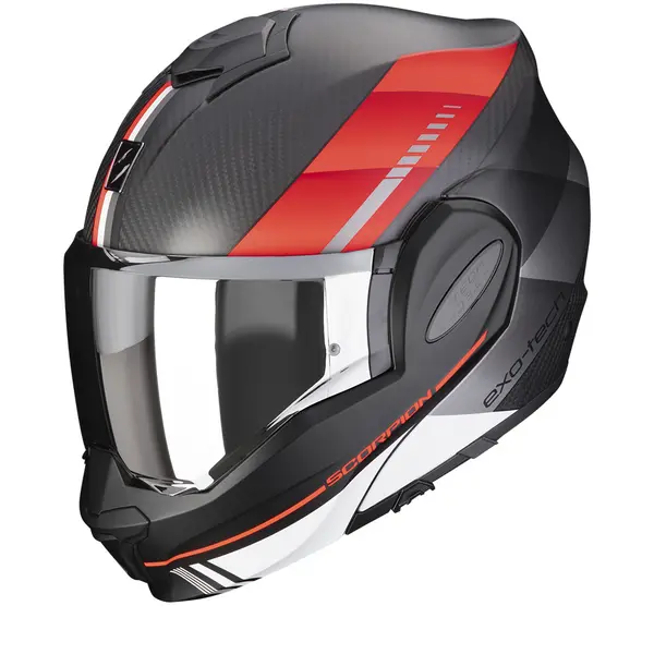 image of Scorpion Exo-Tech Evo Carbon Genus Matt Black-Red Modular Helmet L