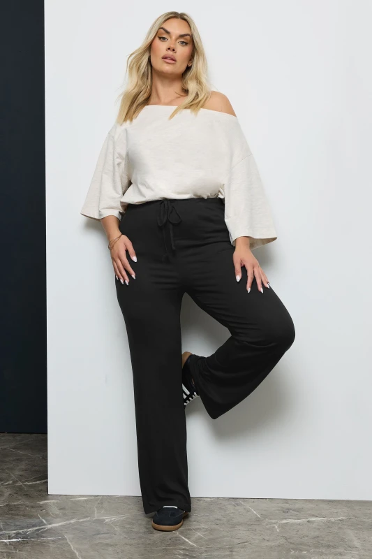 Image of Yours Womens Wide Leg Yoga Pants in Black Size: 34-36 Black Female 34-36