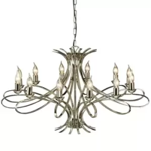 image of Eaves Hanging Ceiling Pendant Chandelier 12 Lamp Polished Nickel Curve Arm Light