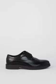 image of Black Smart Leather Derby Brogue Shoes