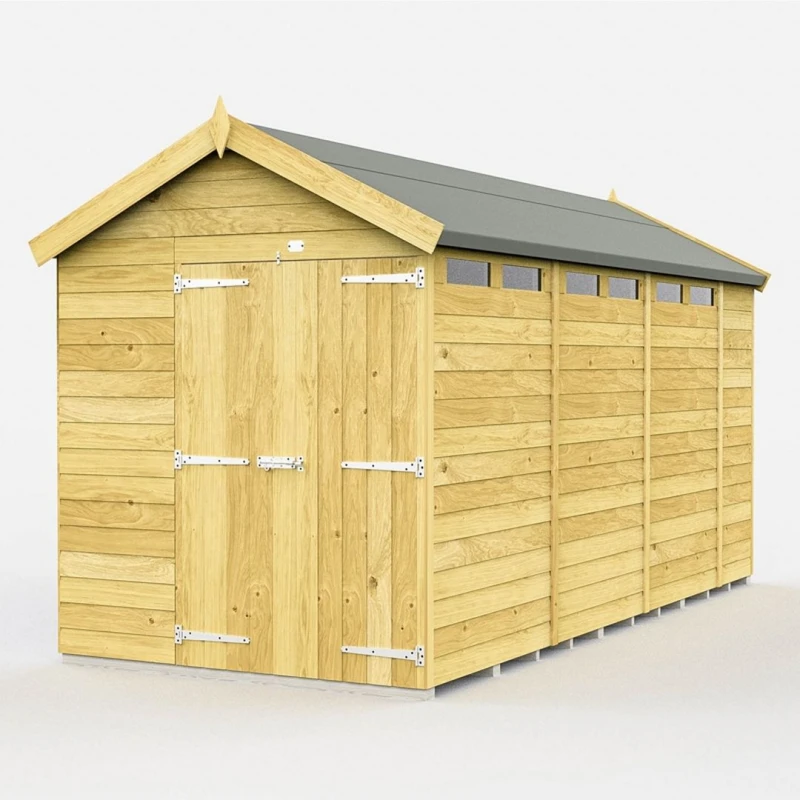 Image of Buttercup Farm 7 x 14 Feet Apex Security Shed - Double Door - L417 x W214 x H217cm in Brown Brown Unisex