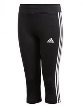 Image of adidas Youth TR EQ 3-Stripes 3/4 Leggings- Black/White, Size 7-8 Years, Women