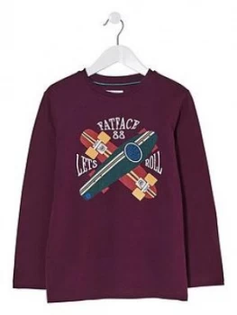 Image of FatFace Boys Long Sleeve Skateboard Print T-Shirt - Berry, Size 9-10 Years